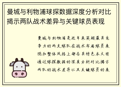 曼城与利物浦球探数据深度分析对比揭示两队战术差异与关键球员表现